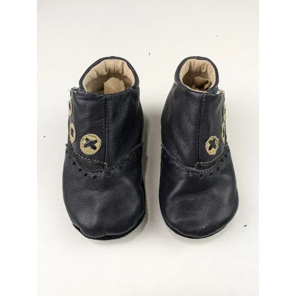 Livie & Luca Navy Blue Leather Baby 12-18 Months First Walkers